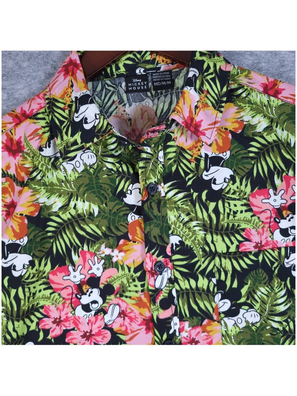 Disney NEW Mickey Mouse Hawaiian Shirt Mens Medium Tropical Floral 100% Cotton